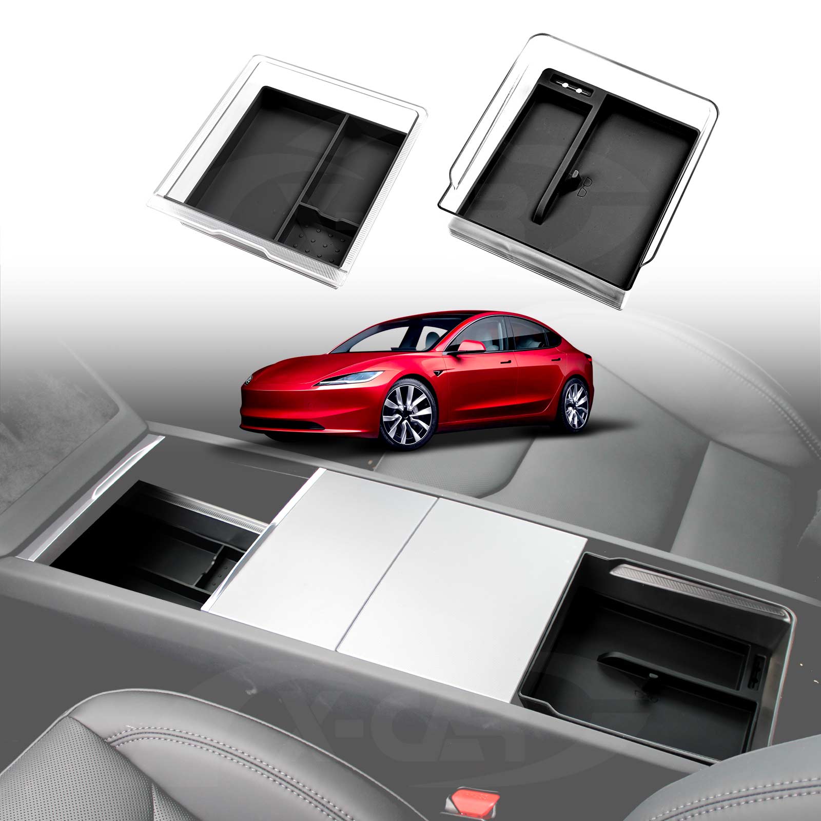 Organiseur de console centrale Bi-matière pour Tesla Model 3 2024+ Highland