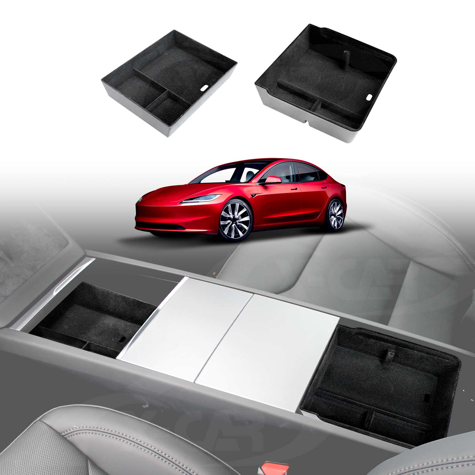 Ywooon Tesla Model 3 Highland Vassoio Organizer per Console Centrale  Aggiornamento Interno Auto Floccato Bracciolo Scatola Portaoggetti per Tesla  3 Highland 2024, 2 Pezzi : : Auto e Moto