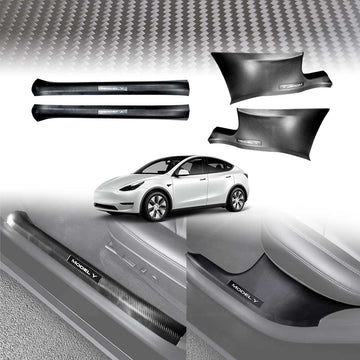 Tesla Model Y 2021-2025 Front and Rear Door Sill Protector Carbon Fiber Style