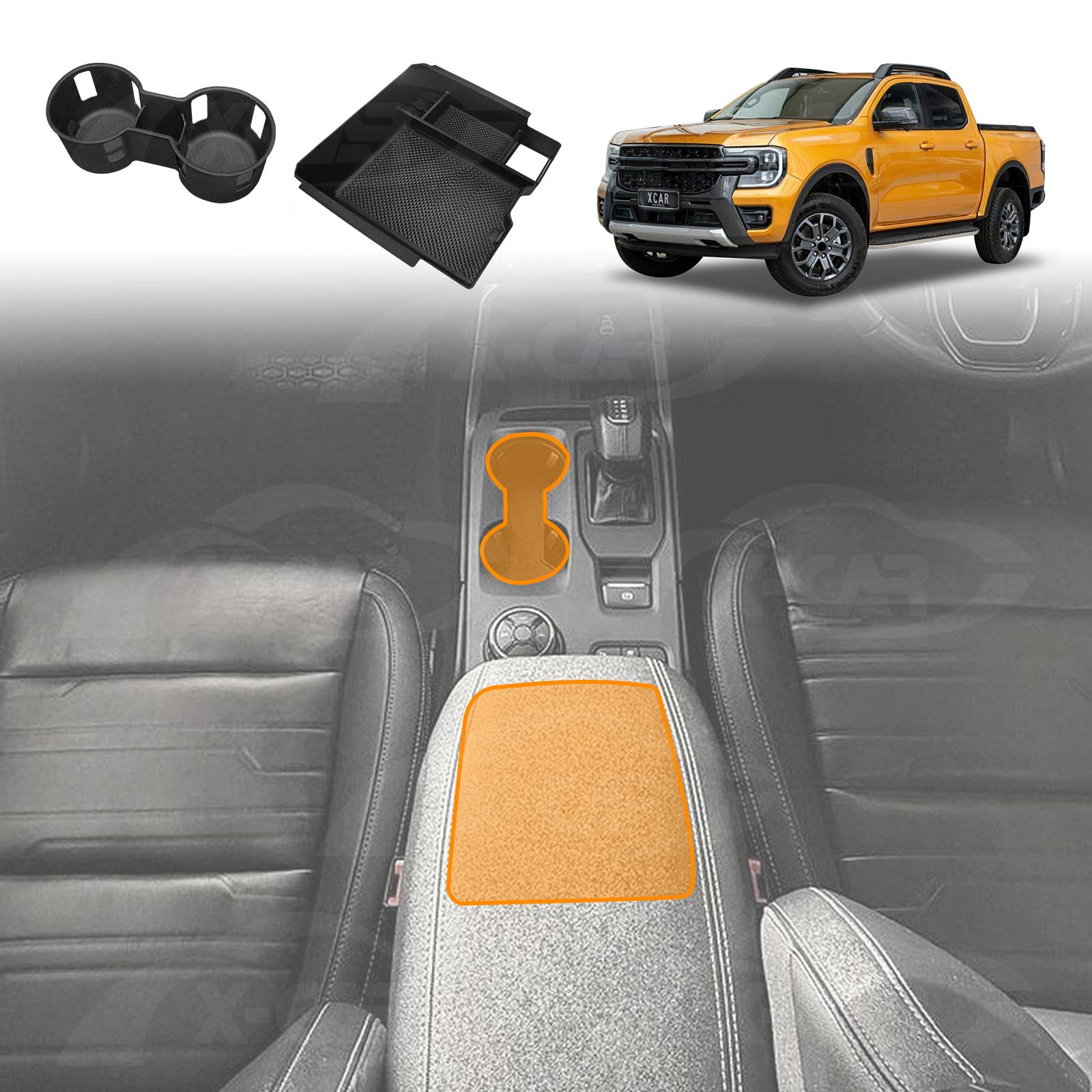 thumbnail image 2 of Protect Your 2019-2023 Ford Ranger's Center Console With This INTGET Armrest Cover. Black With White Stitching, Microfiber Leather, Easy Install. 2 of 6