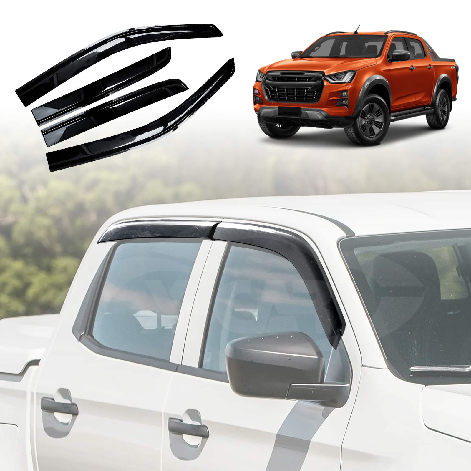 thumbnail image 2 of X-Car Weather Shields Window Visors For Isuzu D-MAX Dual Cab 2012-2020 2 of 5