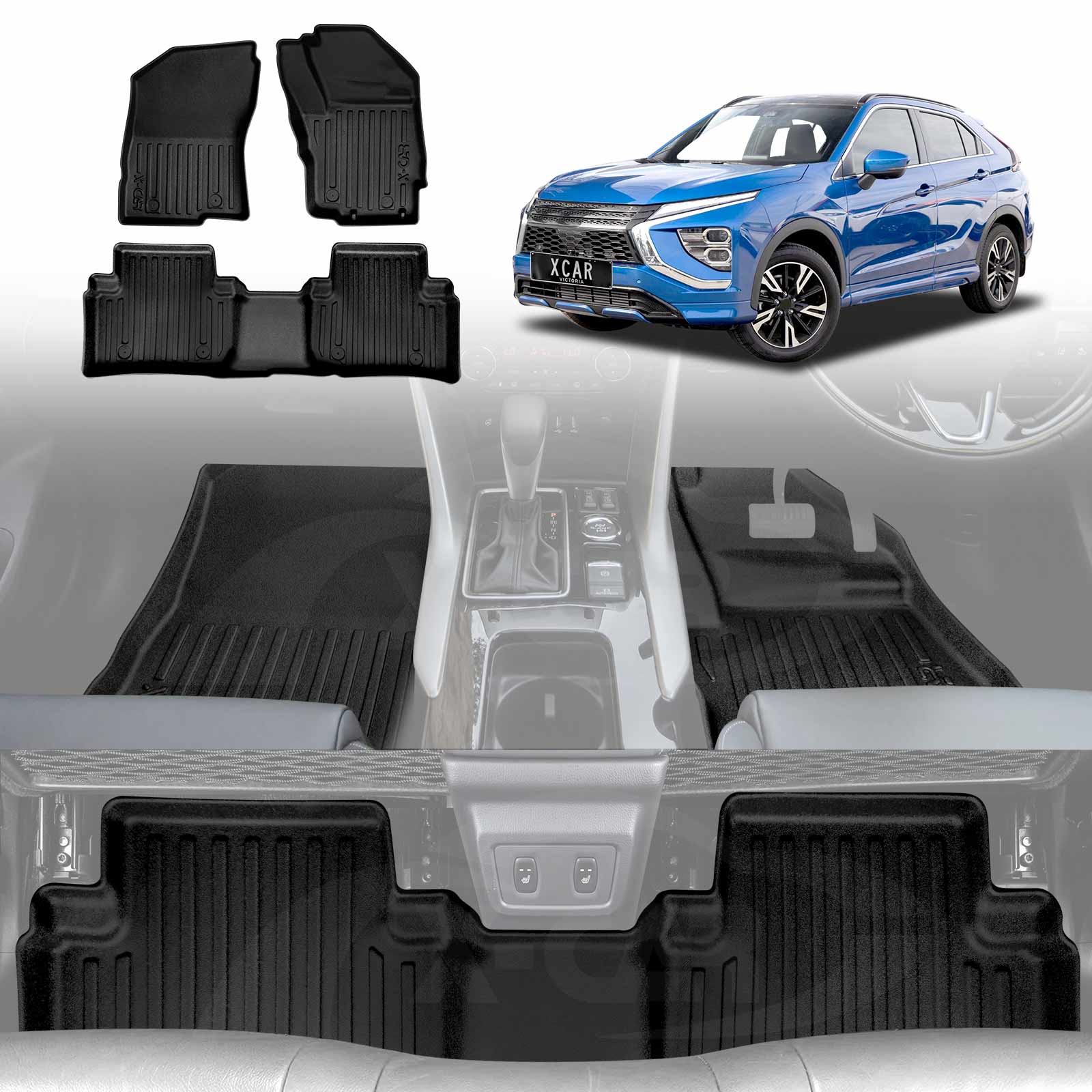 3D rubberen vloermatten voor de auto, 4-delige set, all-weather vloermatten, antislip en waterdichte autotapijten, geschikt voor Mitsubishi Eclipse Cross (2017 3D rubberen vloermatten voor de auto, 4-delige set, all-weather vloermatten, antislip en waterdichte autotapijten, geschikt voor Mitsubishi Eclipse Cross (2017
