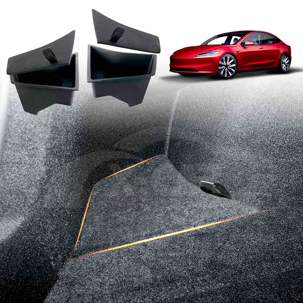 For 2024 Tesla Model 3 highland Rear Trunk Left Side Storage Box with Cover  Tail Boot Organizer Partition Decoration Accessories