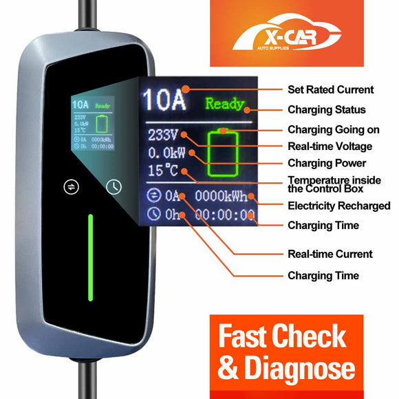 Type 2 Portable EV Charger 10 Amp 2.4KW for Volvo C40 EX30 EX40 XC40 XC60 XC90