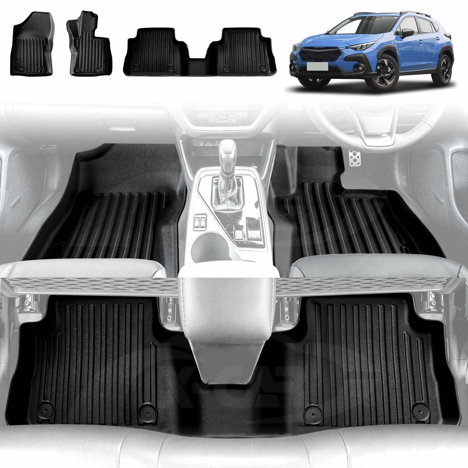 thumbnail image 2 of Fuke All-Weather TPE Rubber Floor Mats For 2013-2017 Subaru Crosstrek / XV – 3D Molded, Waterproof, Easy Clean (Black) 2 of 6