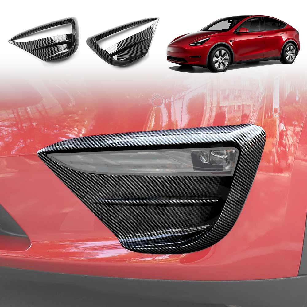 Tesla Model Y Fog Light Frame Glossy Carbon Fiber Style Eyebrow Blade Trim  Cover Decoration Accessories