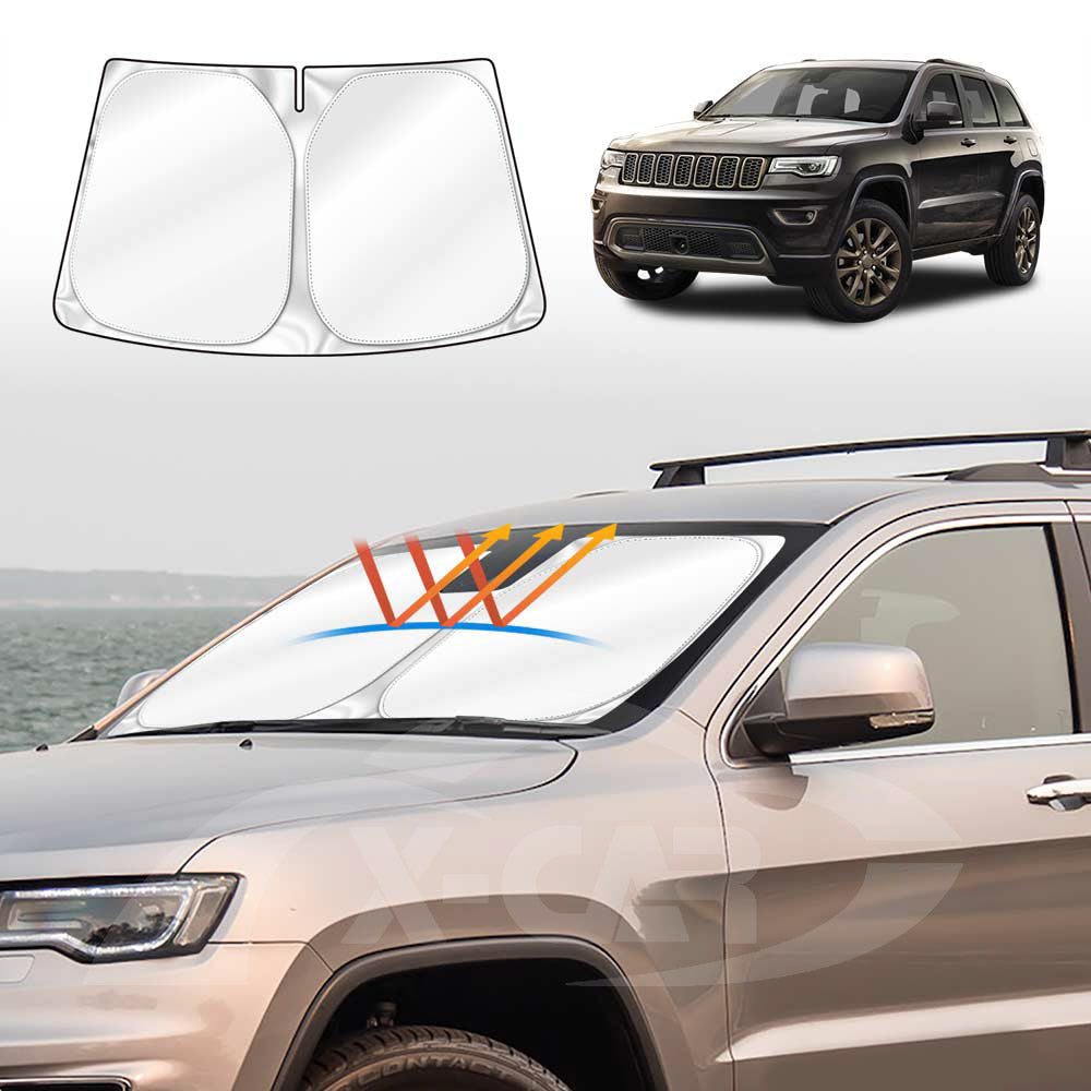 Savadi-Car Windshield Sun Shade Visor For Jeep Grand Cherokee 2011+ – Anti-UV, Foldable, Silver