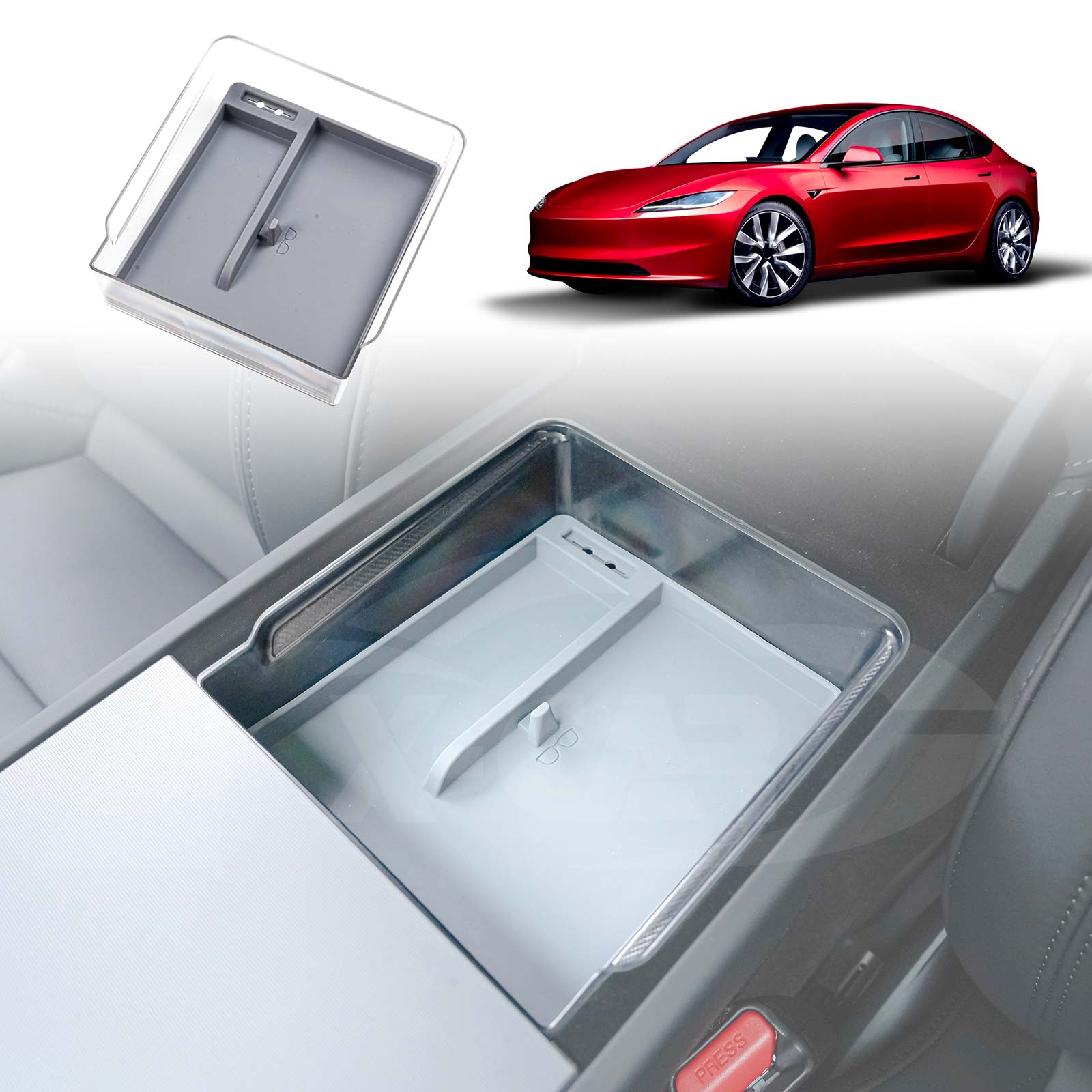 Tesla Model 3 Highland 2023-2025 Centre Console Organizer Tray Storage Container with Silicone Mat