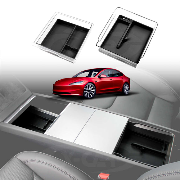 NEW Tesla Model 3 Highland 2024 Premium Centre Console Organizer Tray Storage Box Drawer Container with Silicone Mat
