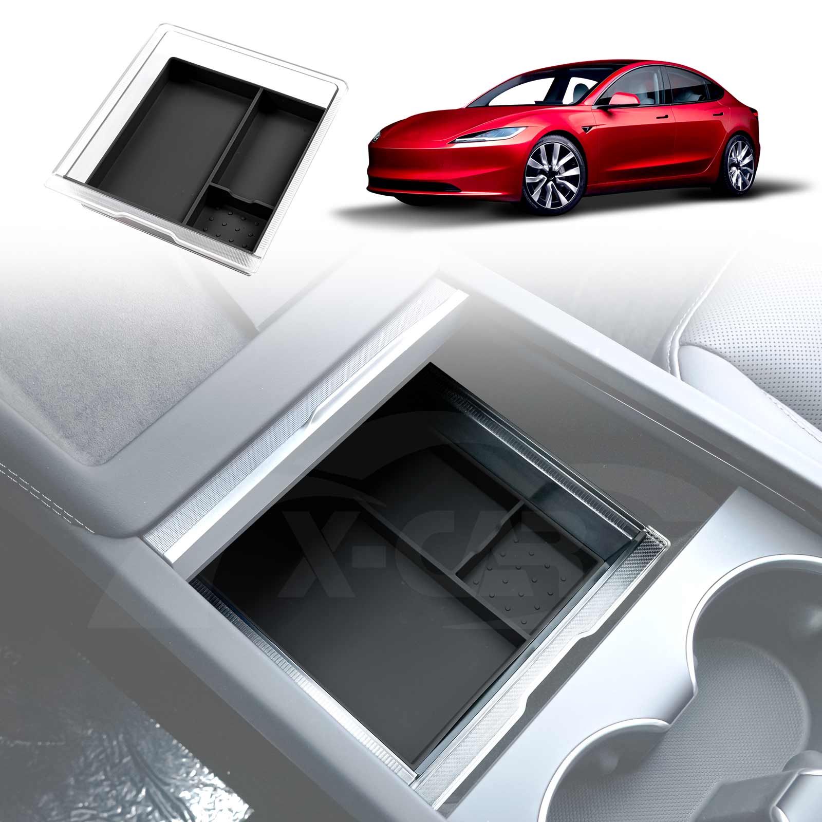 Tesla Model 3 Highland 2023-2025 Centre Console Organizer Tray Storage Container with Silicone Mat