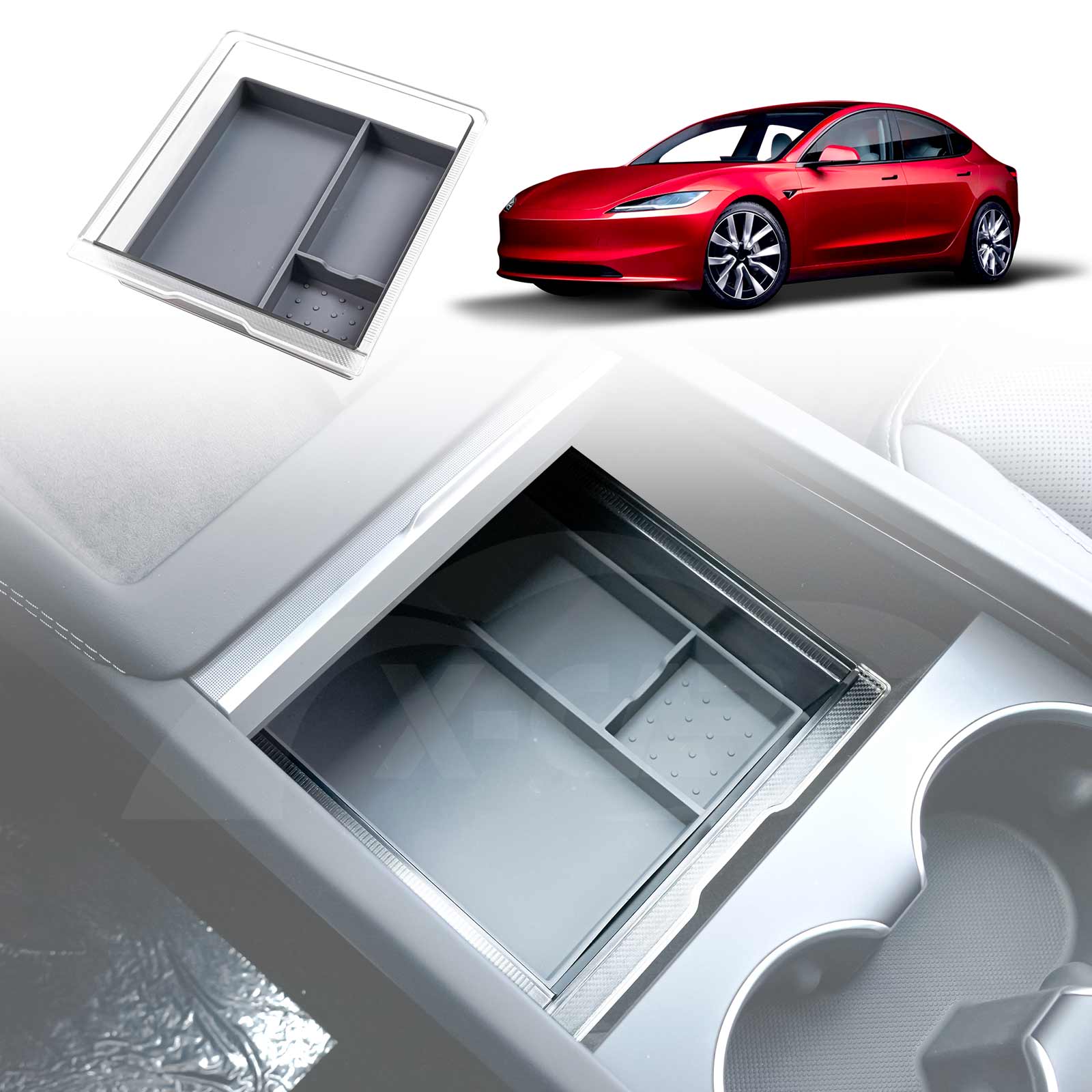 Tesla Model 3 Highland 2023-2025 Centre Console Organizer Tray Storage Container with Silicone Mat