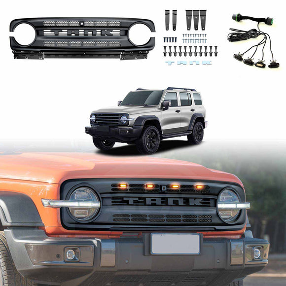 Front Bumper Grille with Led Light for GWM Tank 300 2023-2025 Mesh Frame Exterior