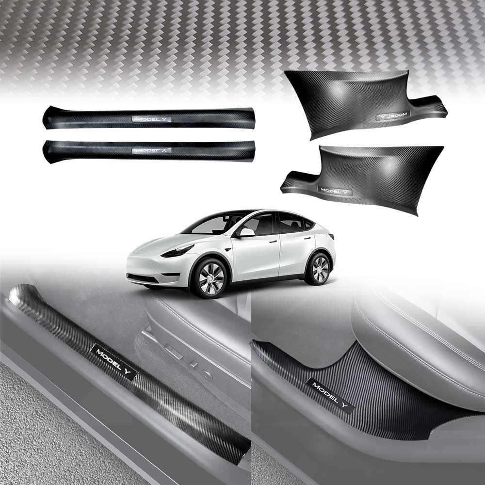 Tesla Model Y 2021-2025 Front and Rear Door Sill Protector Carbon Fiber Style