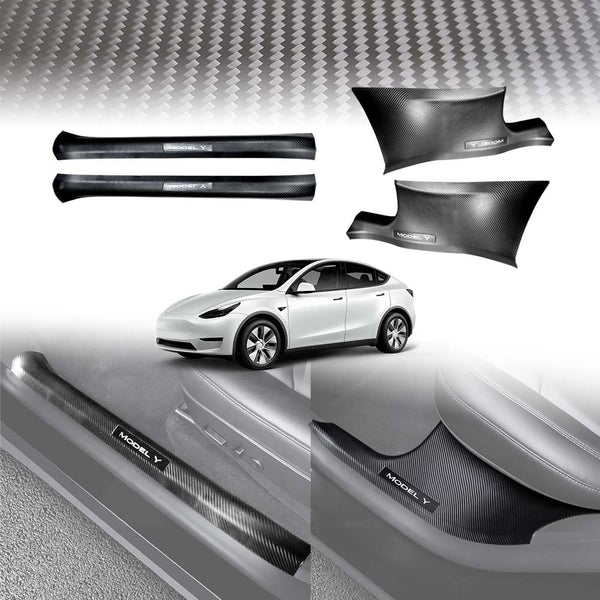 Tesla Model Y Carbon Fiber Style Front Rear Door Sill Plate
