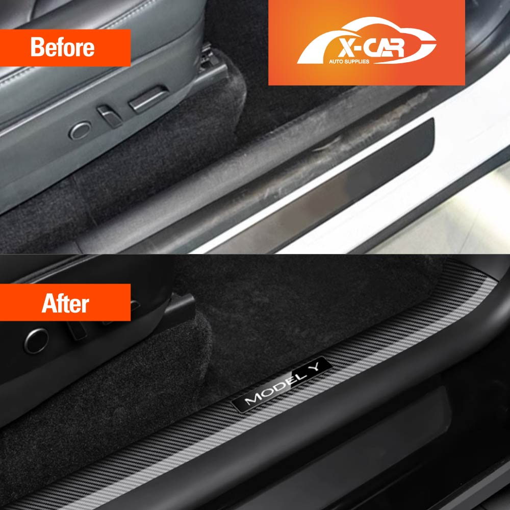 Tesla Model Y 2021-2025 Front and Rear Door Sill Protector Carbon Fiber Style