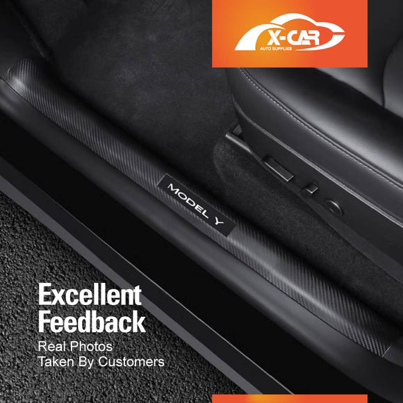 Tesla Model Y 2021-2025 Front and Rear Door Sill Protector Carbon Fiber Style