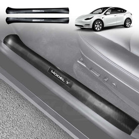 Tesla Model Y 2021-2025 Front and Rear Door Sill Protector Carbon Fiber Style - 0