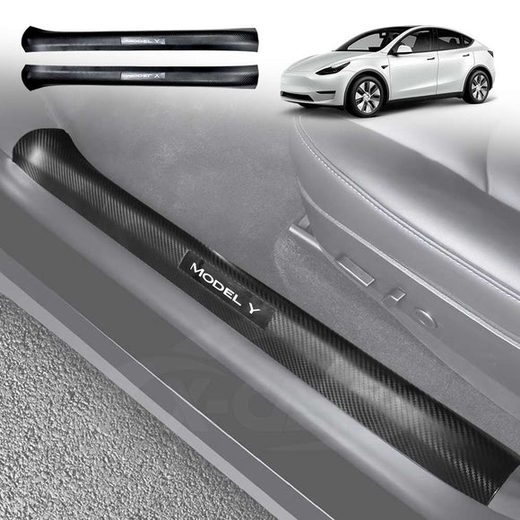 Tesla Model Y 2021-2025 Front and Rear Door Sill Protector Carbon Fiber Style