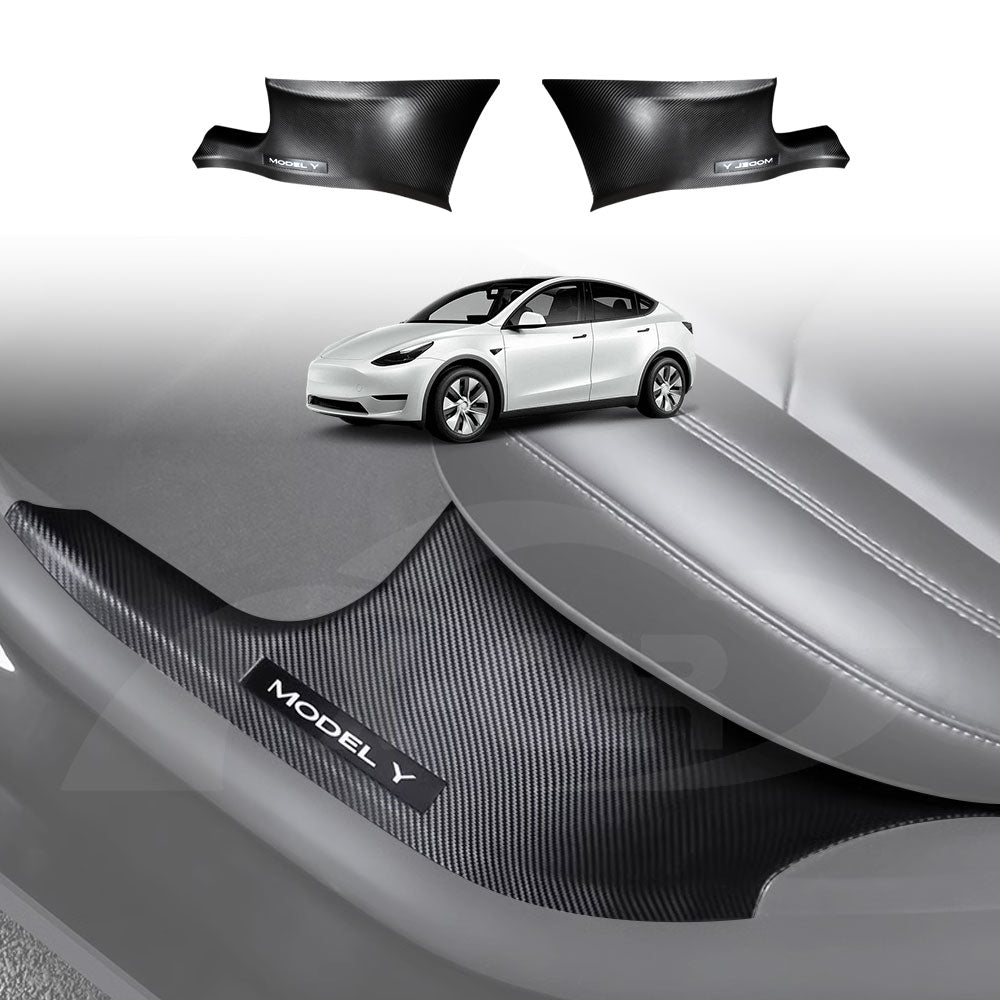 Tesla Model Y 2021-2025 Carbon Fiber Style Front Rear Door Sill Plate ...