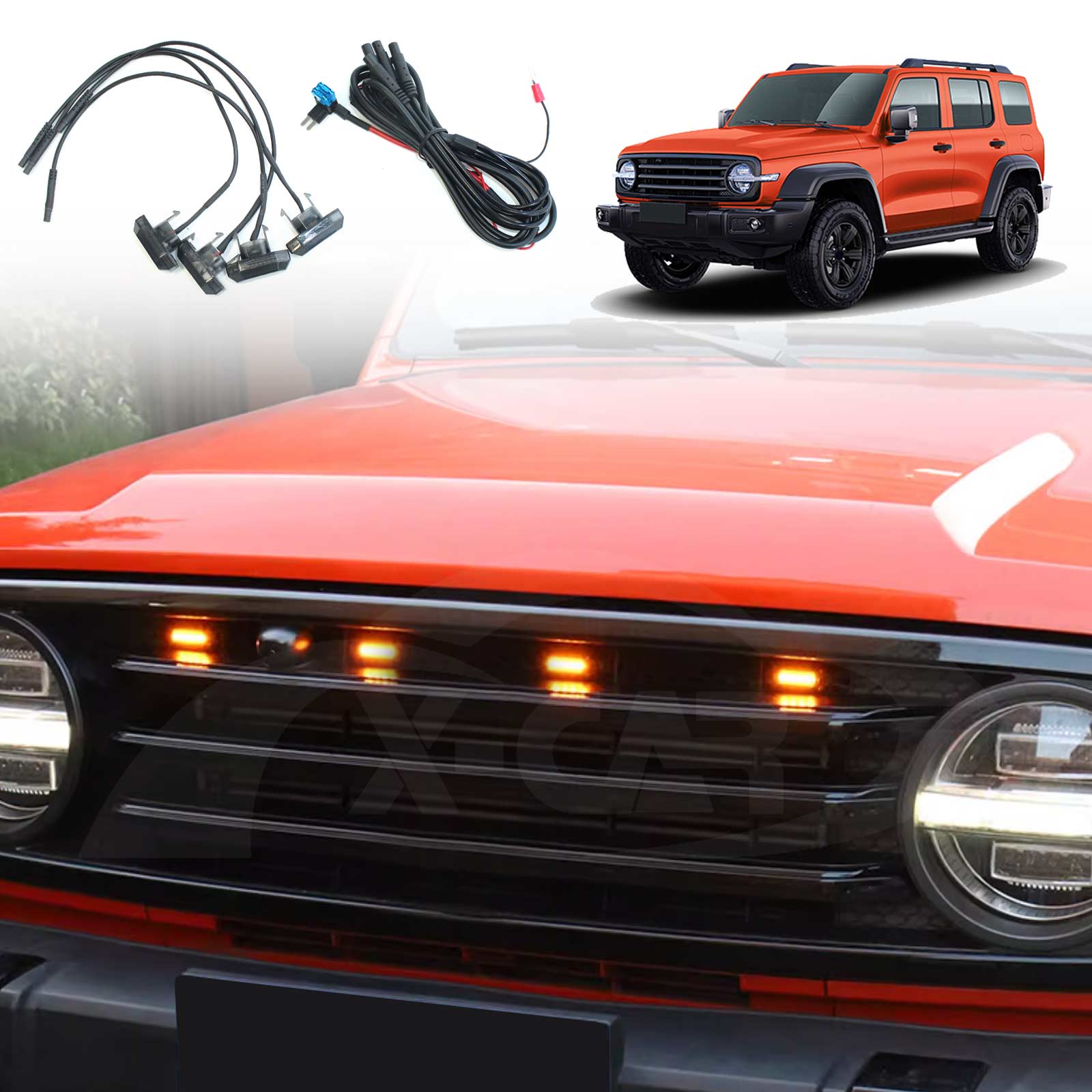 Front Bumper Grille with Led Light for GWM Tank 300 2023-2025 Mesh Frame Exterior