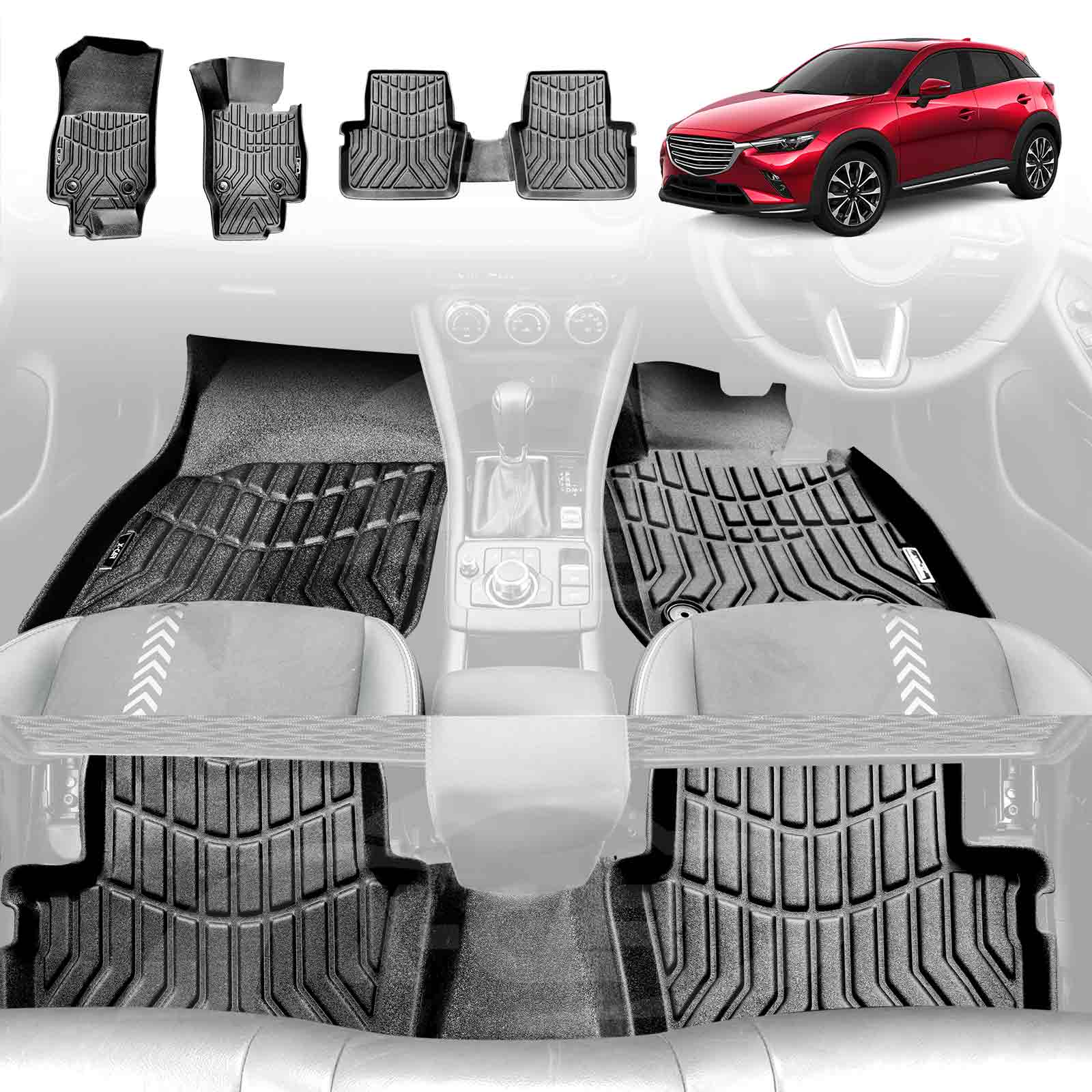 Floor Mats for Mazda CX-3 CX3 2015-2024 All-Weather 3D Carpet Liners