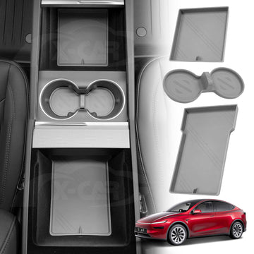 Organizer Pad for Tesla Model Y L 6-Seat 2026-Onwards Center Console Armrest Storage Cup Holder Coaster Soft Silicone Non-Slip Mat