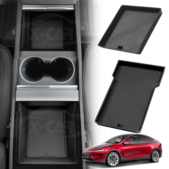 Organizer Pad for Tesla Model Y L 6-Seat 2026-Onwards Centre Console Armrest Storage Cup Holder Coaster Soft Silicone Non-Slip Mat