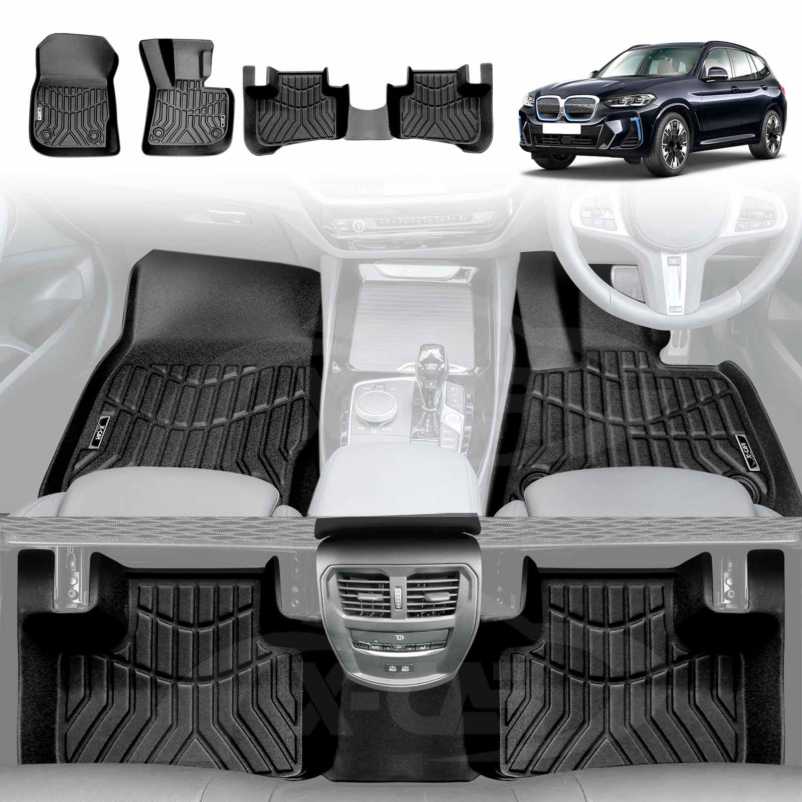 3D Floor Mats for BMW iX3 20232024 AllWeather Floor Liners XCAR