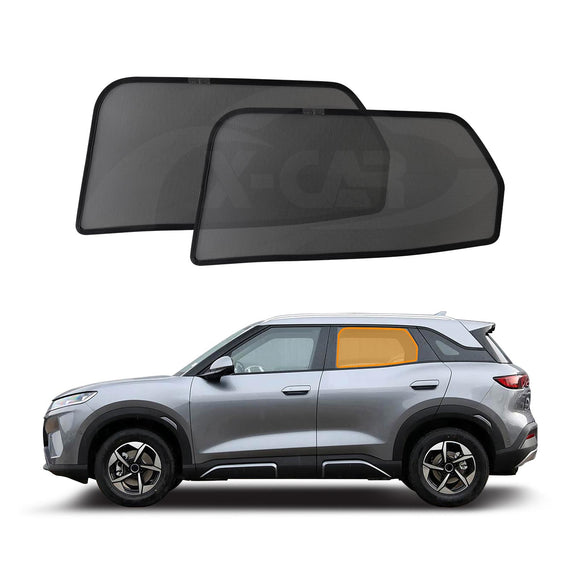 X-CAR window sun shades installed on BYD Atto 2 car rear passenger windows.