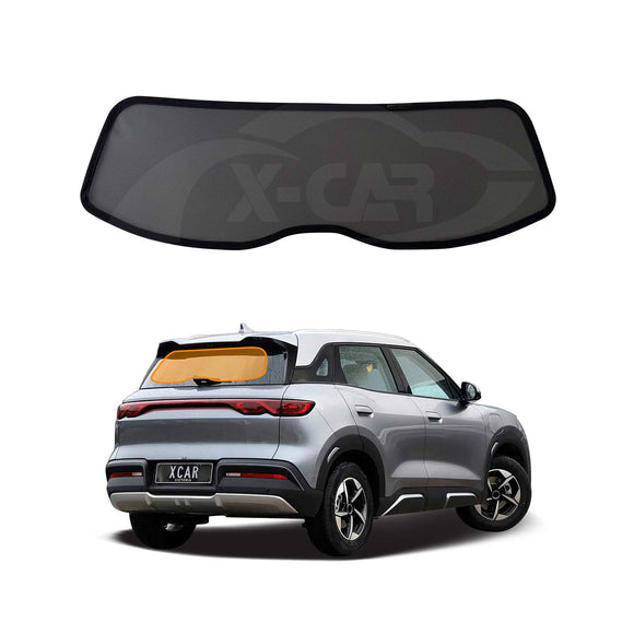 X-CAR rear windscreen sun shades installed on BYD Atto 2 rear windscreen.
