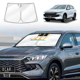 X-CAR windscreen sun shade installed on BYD Sealion 5 car windscreen.

