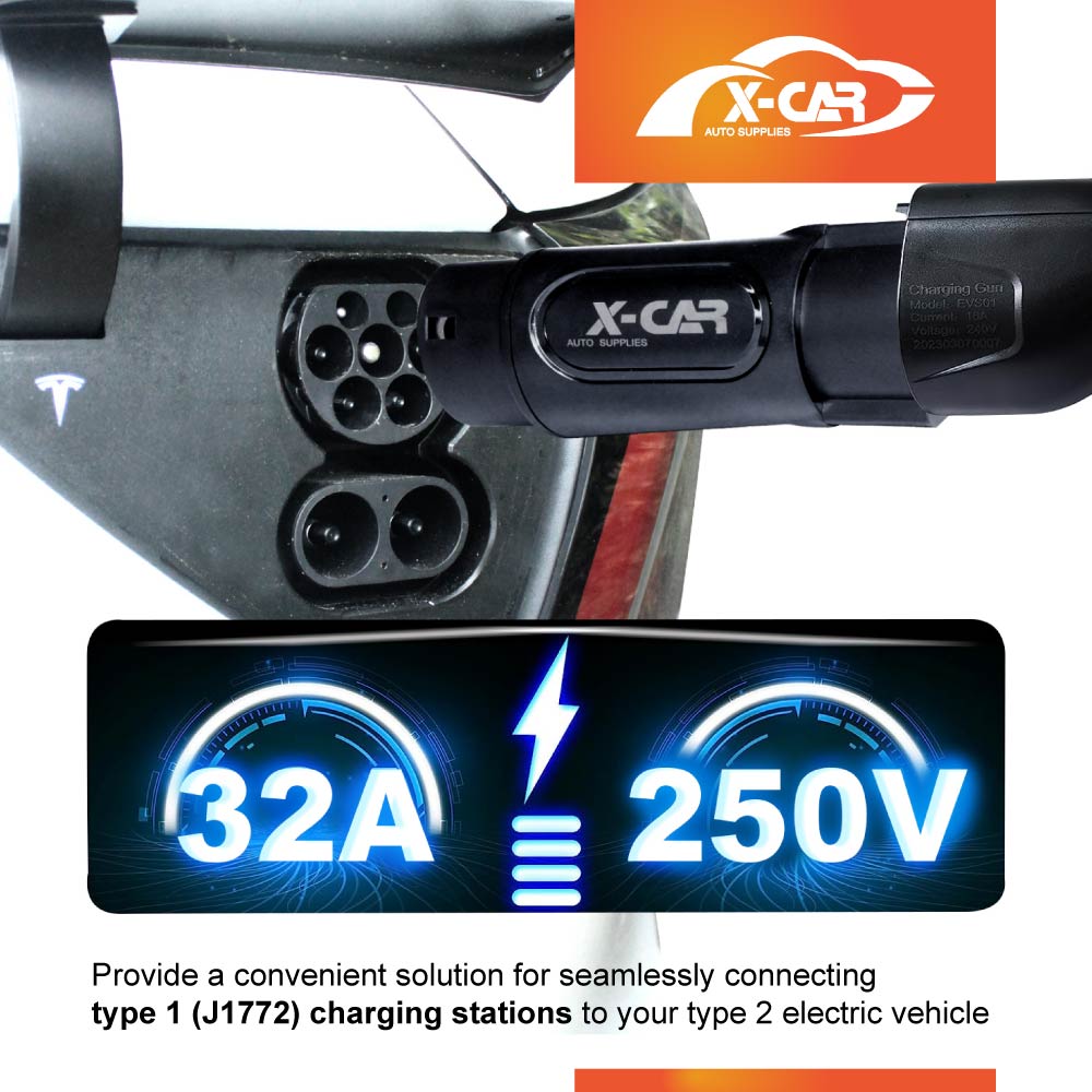 EV Charger Adapter Type 1 to Type 2 Connector Charging Socket SAE J-1772 to IEC62196 32A 250V AC IP54 MG ZSEV