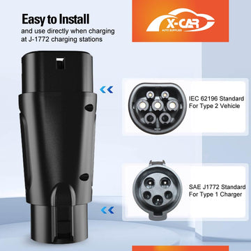 EV Charger Adapter Type 1 to Type 2 Connector Charging Socket SAE J-1772 to IEC62196 32A 250V AC IP54 Tesla - 0