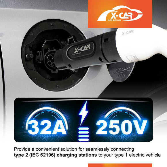 EV Charging Adapter Type 2 to Type 1 Socket IEC62196 to SAE J-1772 Charger Connector 32A 250V AC IP54