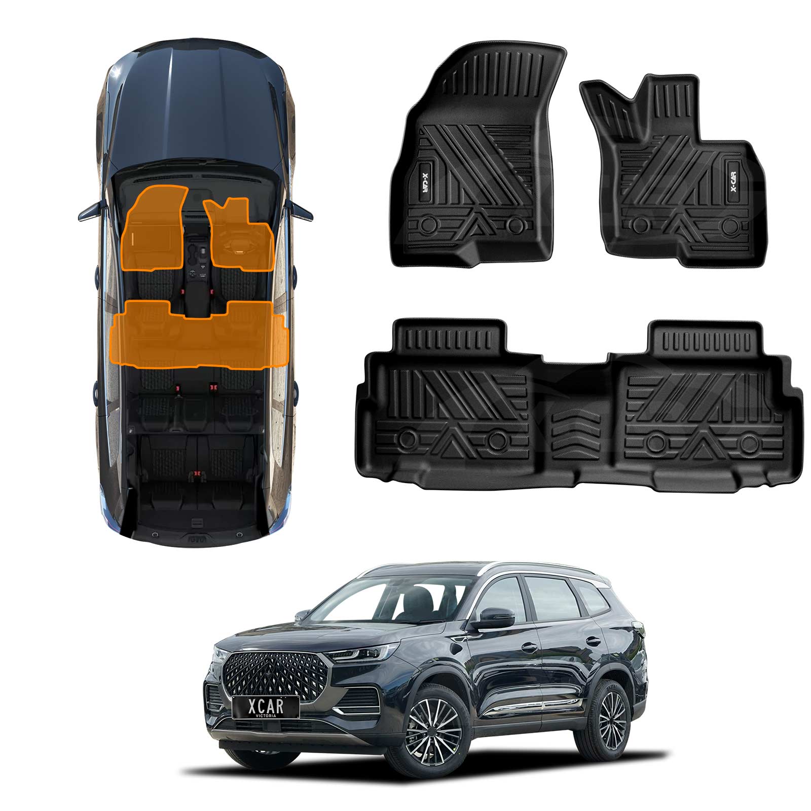 3D Floor Mats for Chery Tiggo 8 Pro Max 2024-2025 All-Weather Car Liners