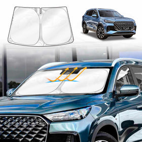 X-CAR windscreen sun shade installed on Chery Tiggo 8 car windscreen.
