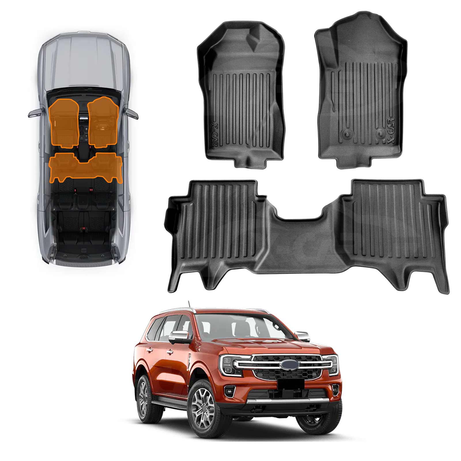 3D Floor Mats for Ford Everest 2022-2025 All-Weather Liners