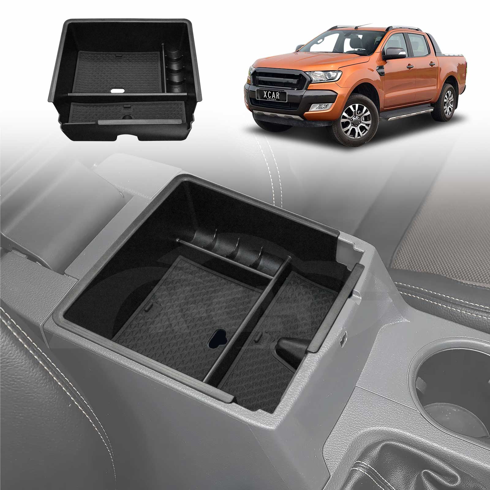 Organizer Tray for Ford Ranger Dual Cab 2011-2022 Armrest Centre Console Storage Box Cup Holder