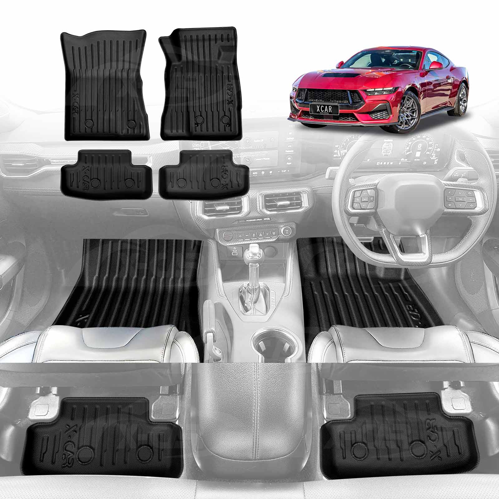 3D Floor Mats for Ford Mustang 2015-Onwards All-Weather Car Liners | X-CAR