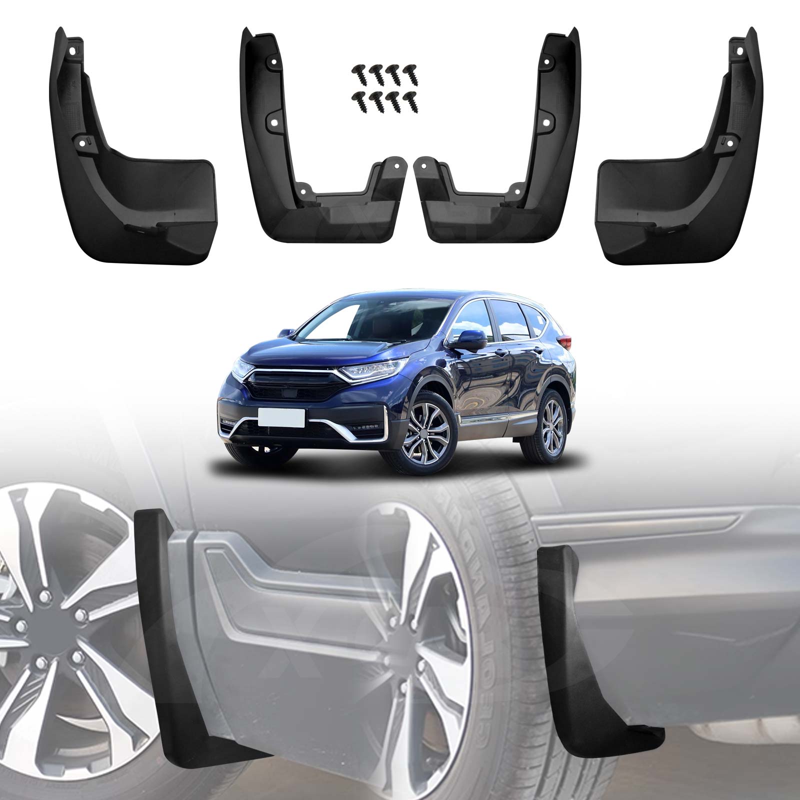 Full Set Of 4 Mud Flaps For Honda CR-V 2017-2019 – Black, Pre-Drilled, Easy Install