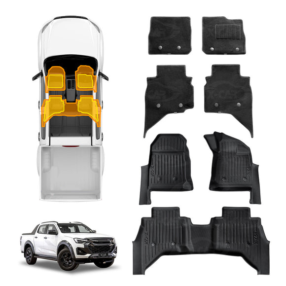 3D Floor Mats for ISUZU D-MAX DMAX Dual Cab 2020-Onwards All-Weather Car Liners
