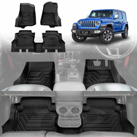 3D Floor Mats for Jeep Wrangler JL Series 4-Door 2018-Onwards All Weather Heavy Duty Cargo Car Trunk Luggage Tray