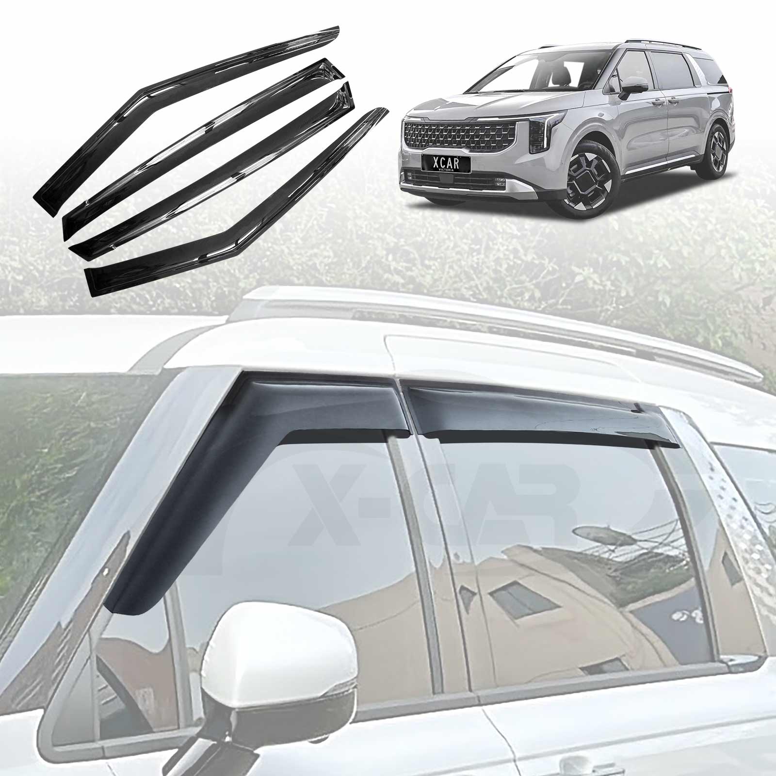 In-Channel Rain Guard Window Visors For Kia Carnival 2022-2025 - Dark Smoked - 4pc