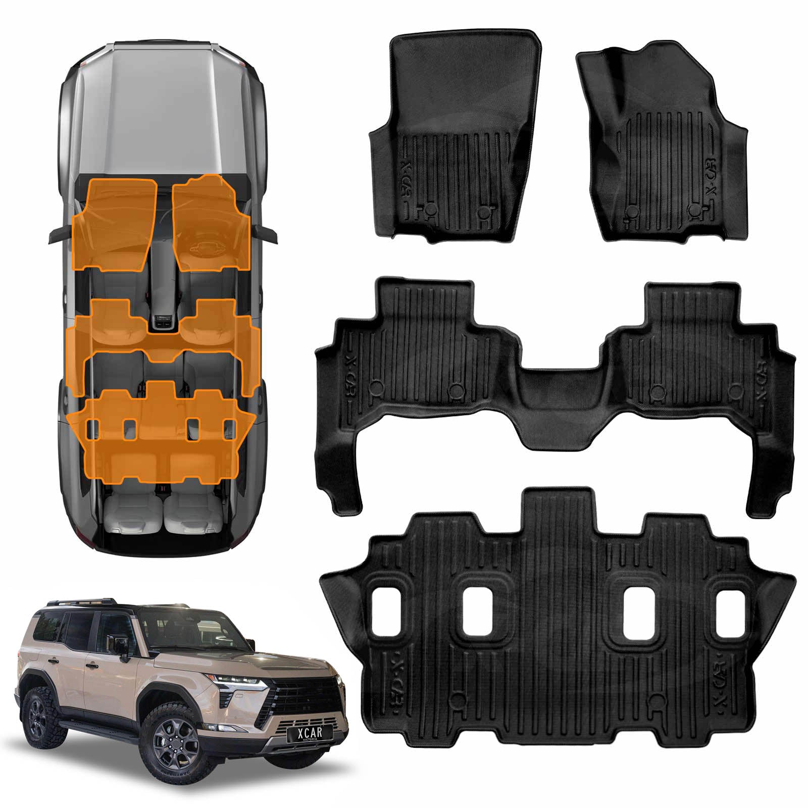 3D Floor Mats for Lexus GX 550 GX550 7 Seater 2024-Onwards All-Weather Car Liners