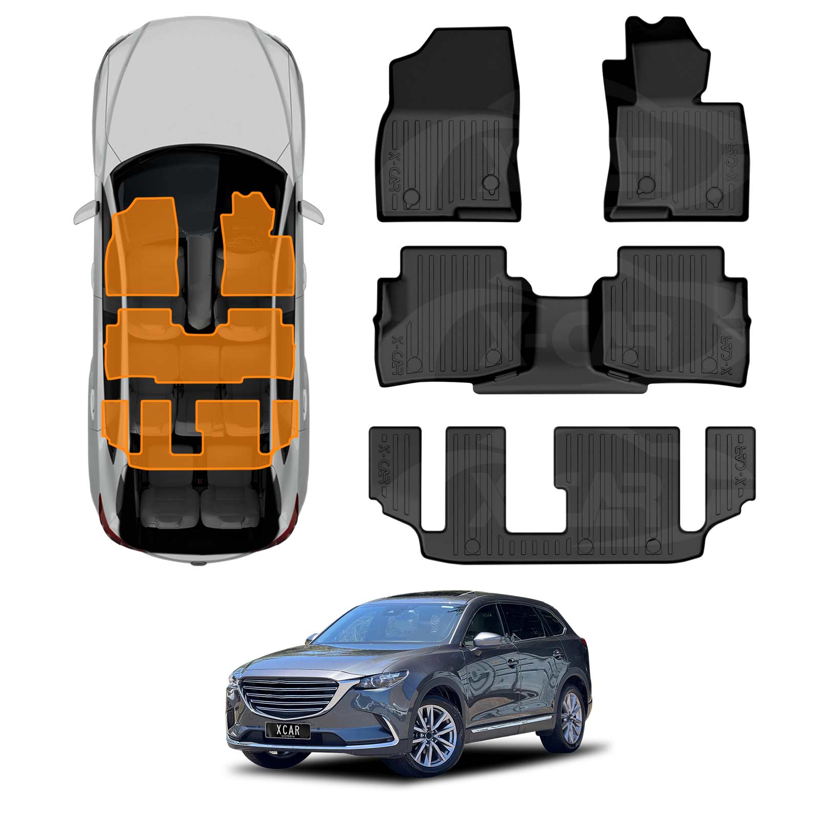 [Pre-order]3D Floor Mats for Mazda CX-9 CX9 2016-Onwards All-Weather Car Liners