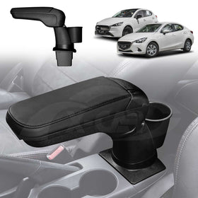 Central Armrest Storage Box with Cup Holder for Mazda 2 Hatch & Sedan 2014-Onwards Arm Rest Interior Accessories