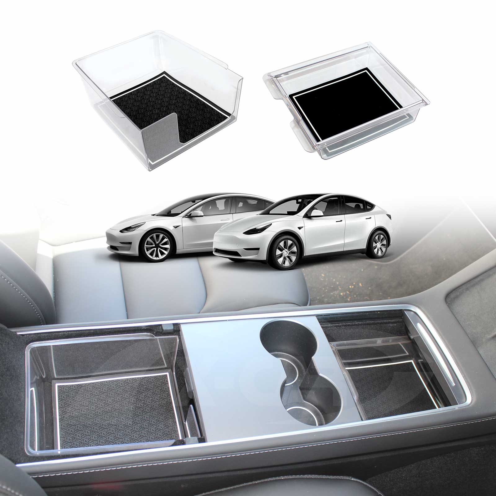 Stackable Tesla Containers Tesla Model 3 Model Y Premium Centre Console Organiser Tray Armrest ...