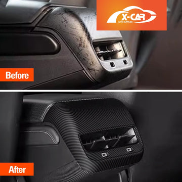 Tesla Model Y / Model 3 Armrest Pad & Rear AC Vent Covers Matte Carbon Fiber Style - 0