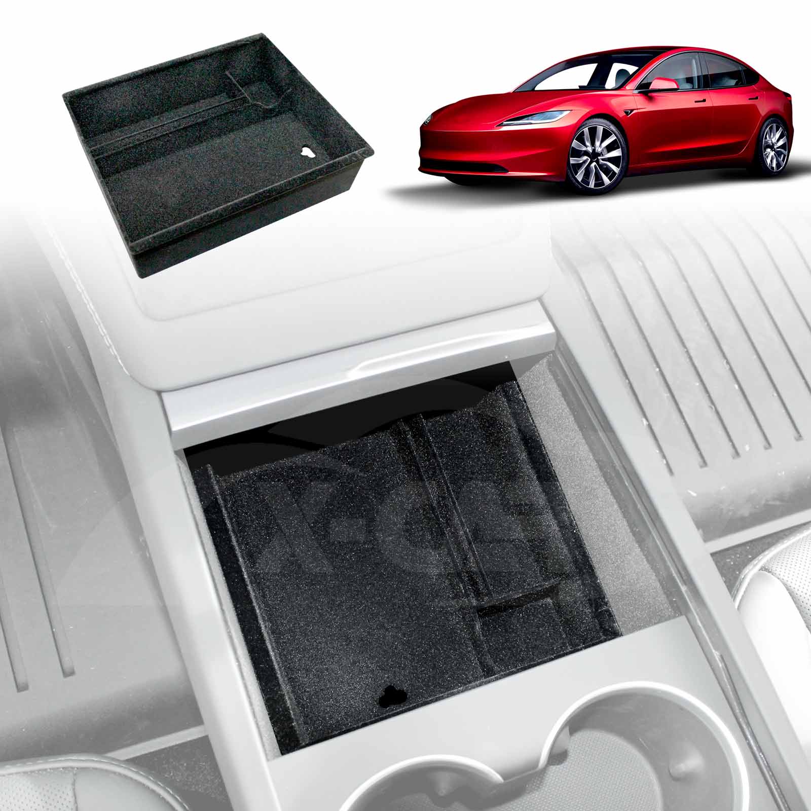 Centre Console Organizer Tray for Tesla Model 3 Highland 2023-2025 Armrest Storage Box Cup Holder - 0