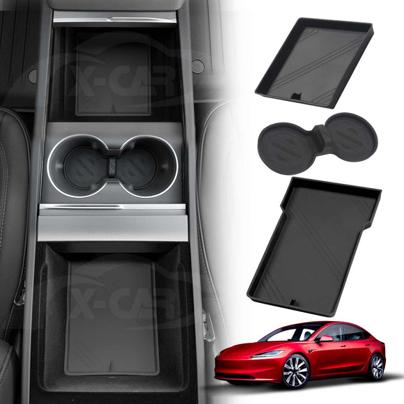 Soft Silicone Organizer Pad Set for Tesla Model 3 Highland 2023-2024 Center Console Armrest Storage Cup Holder Coaster